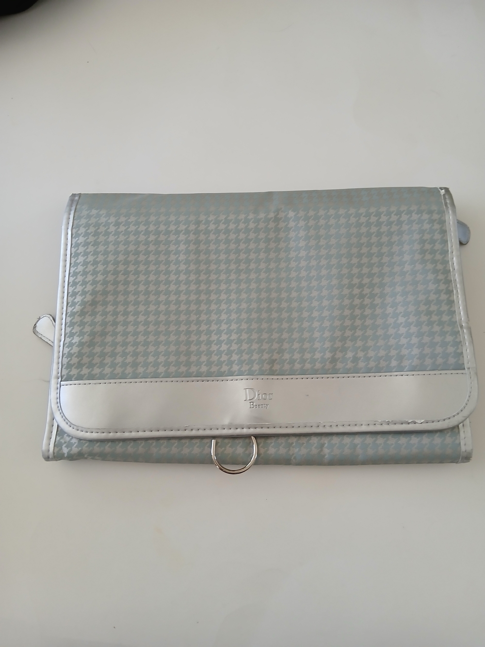 Dior Green and Grey Houndstooth Travel Hanging Toiletry Bag W/ Removable Pouch